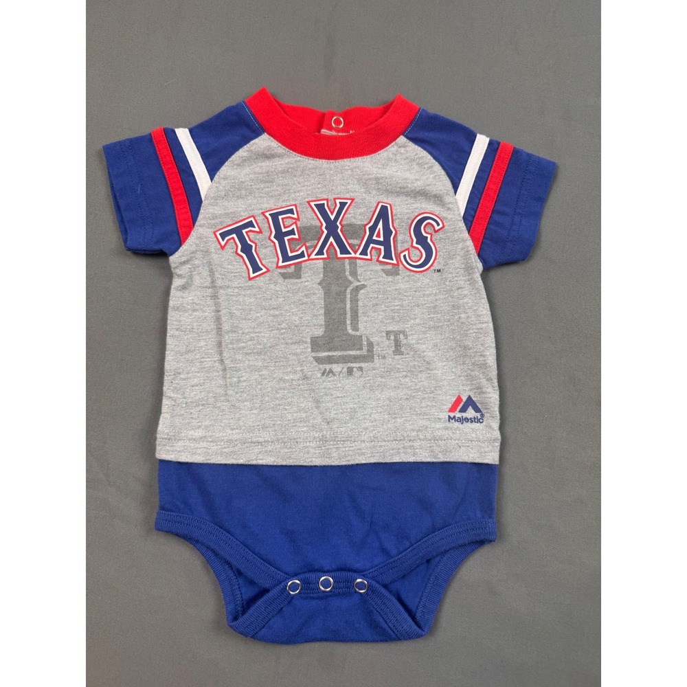 Majestic‎ Texas Rangers Infant Bodysuit Blue Gray Red MLB Baseball 3-6 Months